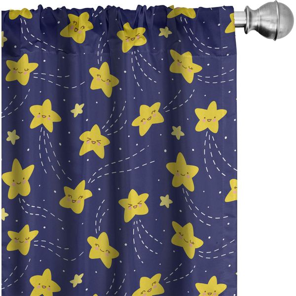 Abakuhaus Tende Per Asilo Nido, Tende, Stile Infantile Happy Sleeping Stelle Cielo Ora Di Andare A Dormire Notte Cometa Stampa Cartoon, 2 Pezzi 75 X 175 Cm, Indaco E Giallo-image