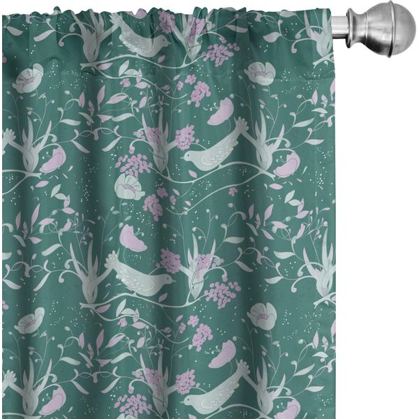 Abakuhaus Tende Con Uccelli, Tende, Uccelli Ritmici Di San Valentino Su Sfondo Scuro, 2 Pezzi 75 X 175 Cm, Verde Bosco Menta-image
