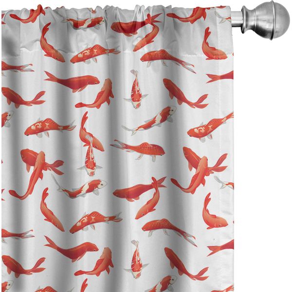 Abakuhaus Tende Con Motivo Koi, Tende, Asiatico Esotico Subacqueo Nuotante Animale Simbolo Di Fortuna Mare Natura Illustrazione, 2 Pezzi 75 X 245 Cm, Arancione-image
