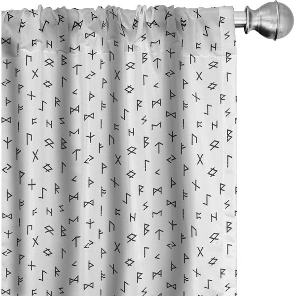 Abakuhaus Tende Occulte, Tendaggi, Geroglifici Tribali Anatolici Minimalisti, Antichi Caratteri Mitologici, Stampa Artistica, 2 Pezzi 75 X 245 Cm, Bianco E Nero-image