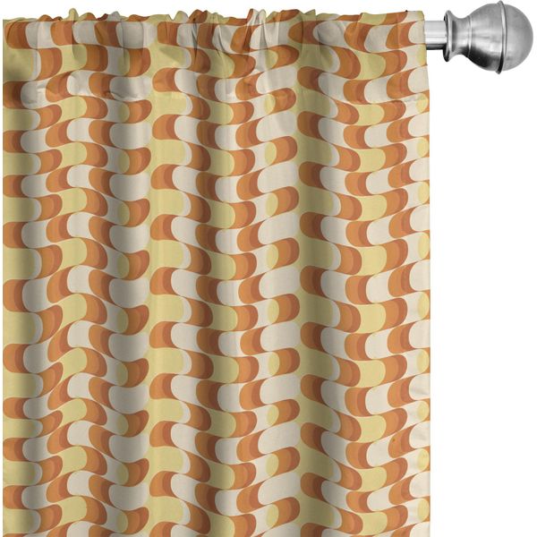 Abakuhaus Tende Retrò, Tende, Motivo Ondulato A Forma Di Mezzaluna Con Grafica Vintage In Diverse Tonalità, 2 Pezzi 75 X 245 Cm, Arancione Giallo Sabbia-image