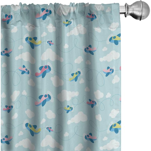 Abakuhaus Tende Per Aerei, Tende, Cielo In Stile Caricaturale Con Aerei E Nuvole Vorticose, Motivo Adesivo, 2 Pezzi 75 X 175 Cm, Azzurro Bianco Rosa-image