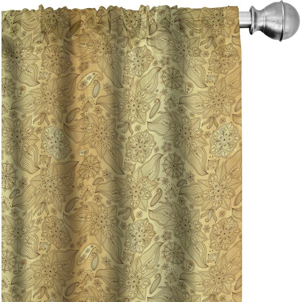 Abakuhaus Tende Mandala, Tende, Motivo Floreale Con Paisley Giardino Botanico Moda Persiana Sinuosa, 2 Pezzi 75 X 225 Cm, Giallo Chiaro Giallo-image