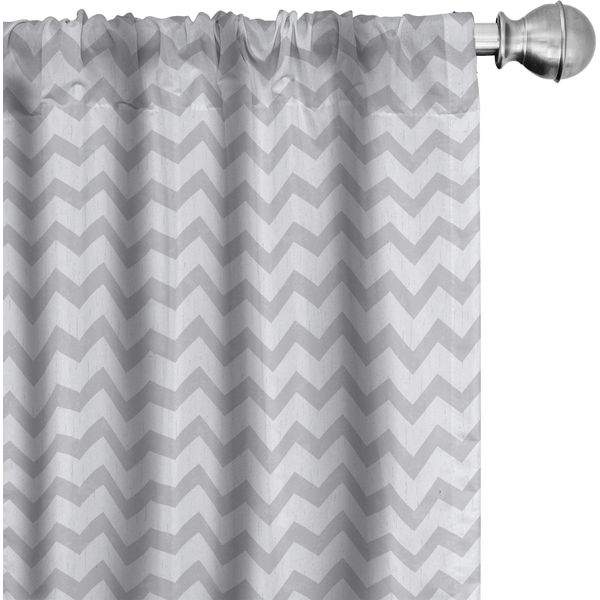 Abakuhaus Tende Grigie E Bianche, Tende, Motivo Chevron A Zig Zag Geometrico Freccia Disegna Strisce Stampa Riassuntiva, 2 Pezzi 75 X 225 Cm, Grigio Chiaro Bianco-image