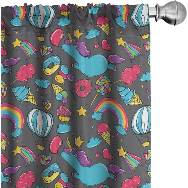 Abakuhaus Tende Unicorno, Tende, Dreamy Unicorns Rainbows Nuvole Mongolfiere Zucchero Filato Fantasy Baby Cartoon, 2 Pezzi 75 X 245 Cm, Multicolore-image