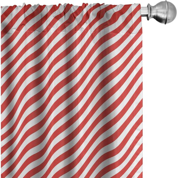 Abakuhaus Tende A Bastoncino Di Zucchero, Tende, Linee Rosse Diagonali Festa Di Natale Festosa Con Tema Disposizione Geometrica, 2 Pezzi 75 X 245 Cm, Bianco Rosso-image