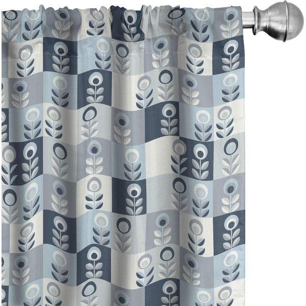 Abakuhaus Tende Scandinave, Tende, Stile Retrò Blu Tonalità Composizione Floreale Naturale Motivo A Quadrati, 2 Pezzi 75 X 245 Cm, Multicolore-image