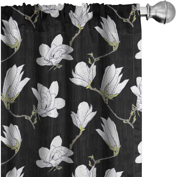Abakuhaus Tende Magnolia, Tende, Paesaggio Disegnato A Mano, Natura Fiorita Su Sfondo Scuro, 2 Pezzi 75 X 245 Cm, Verde Bianco E Nero-image