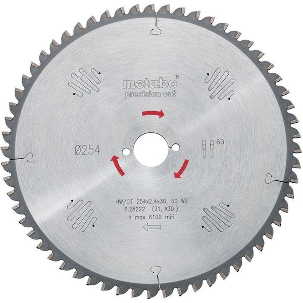 Metabo 628221000, Pannelli Truciolari, Legno Duro, Pannelli Mdf, Legno Tenero, 25,4 Cm, 3 Cm, 1,8 Mm, 6100 Rpm, 2,4 Mm-image