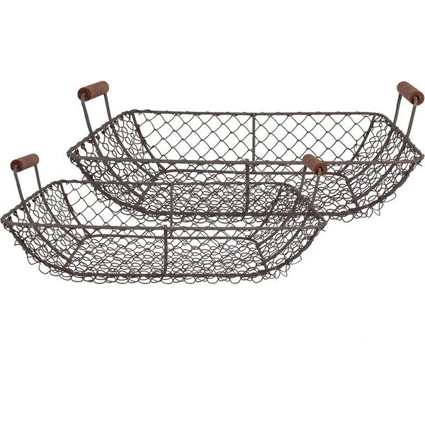 Set Di 2 Cestini Portaoggetti Clayre & Eef 40X34X14 / 36X30X13 Cm In Metallo Marrone-image