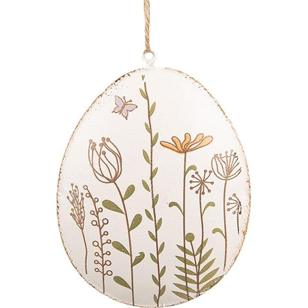 Ciondolo Uovo Di Pasqua Clayre & Eef 8 Cm In Metallo Beige-image