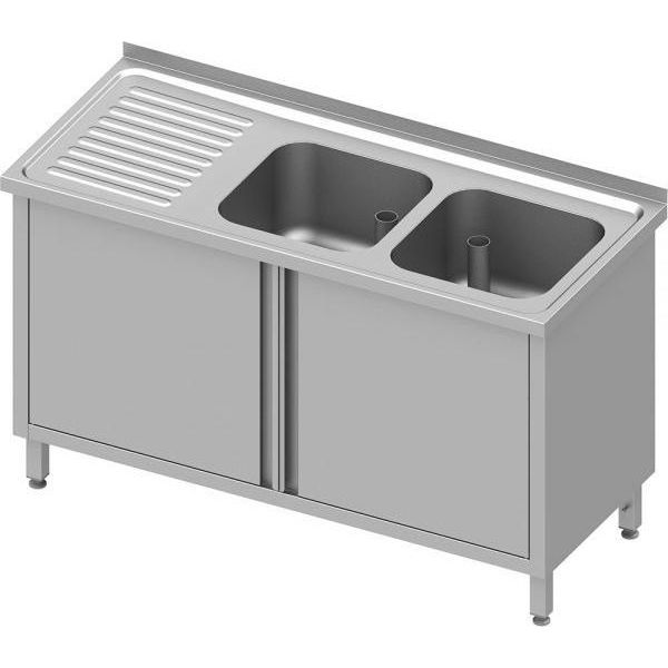 Mobile Lavello Con Ante A Battente, 1500X600X850 Mm, Con Due Lavelli A Destra, Con Supporto, Saldato-image