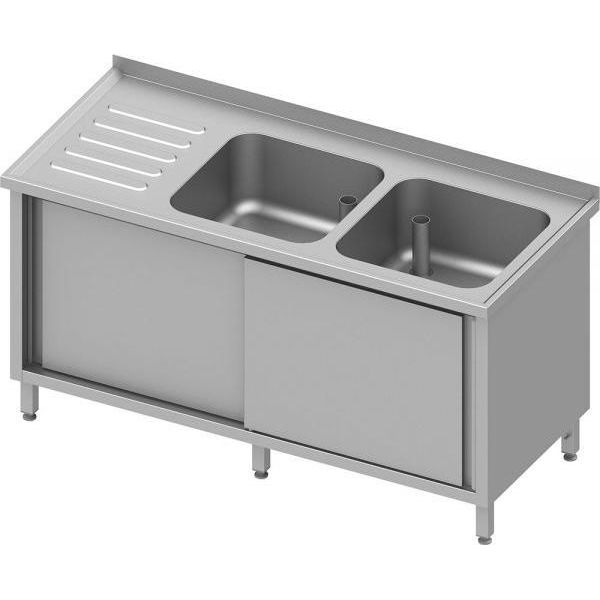 Mobile Lavello Con Ante Scorrevoli, 1700X600X850 Mm, Con Due Lavelli A Destra, Con Supporto, Saldato-image