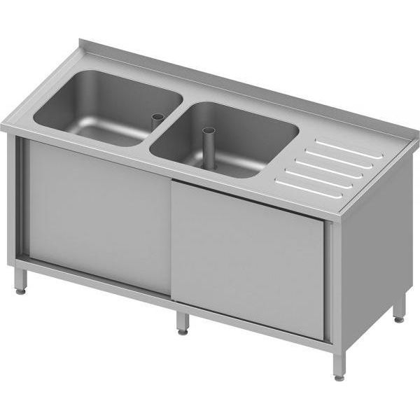 Mobile Lavello Con Ante Scorrevoli, 1500X700X850 Mm, Con Due Lavelli A Sinistra, Con Supporto, Saldato-image