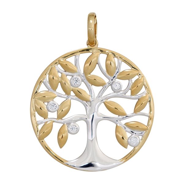 KettenanhäNger Jobo "AnhäNger Baum", Gelb (Gelbgold 585), SchmuckanhäNger, Damen, P1 = Bei 10-Facher VergrößErung Erkennbare EinschlüSse, Diamanten Gelbgold 585, Diamanten, Gelbgold 585, KettenanhäNger, 585 Gold Bicolor Mit 5 Diamanten-image