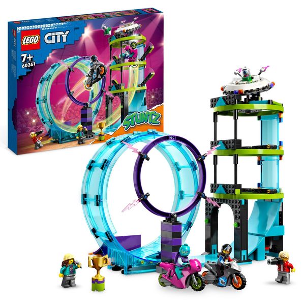 Lego 60361 City Stuntz Ultimate Stunt Rider Challenge, Acrobazie 3In1 Per 1 O 2 Giocatori, Con 2 Moto Giocattolo A Volano Per Bambini, Set 2023-image