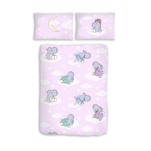 Biancheria Da Letto Baby Reversibile Ippopotamo 100X135 + 40X60 Cm-image