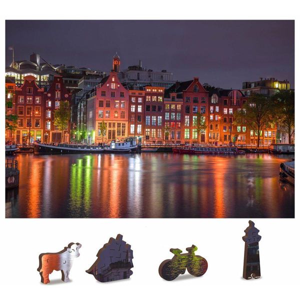 Puzzle In Legno Wooden City Night Amsterdam 2In1, 150 Pezzi Eco-image