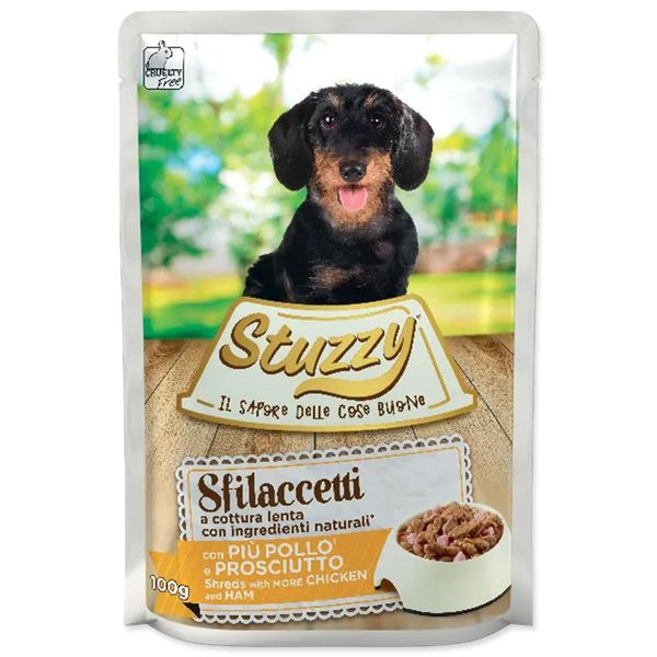 Stuzzy Sfilaccetti Pollo Con Prosciutto - Cibo Umido Per Cani - 100G-image