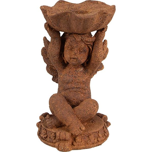 Portacandela Clayre & Eef 7X7X12 Cm Angelo In Poliresina Marrone-image