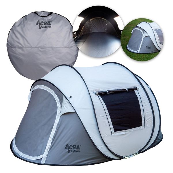 Acra Outdoor ST31 Tenda Autopieghevole Per 2-3 Persone/2Sec - Argento Con Oscurante-image