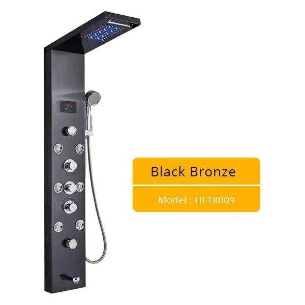 Pannello Doccia A Led Con Luce, Display Digitale Della Temperatura, Design Moderno, Nero 8009-image