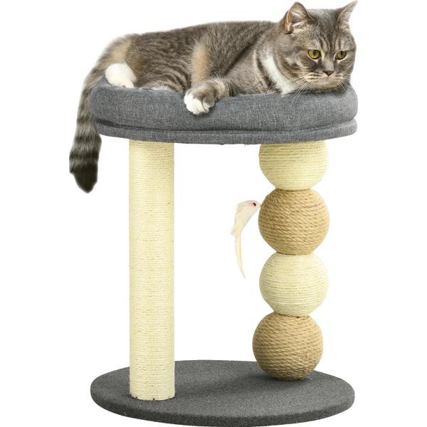 Albero Per Gatti, Nido Accogliente, Palline Accattivanti, Materiali Durevoli, Grigio, Ø 40X48 Cm-image