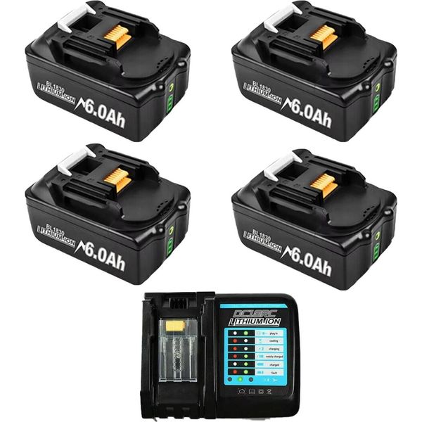 Batteria Dell'utensile, 18V Ricaricabile, Capacità 6000Mah, 4 Batterie 1 Caricabatterie-image