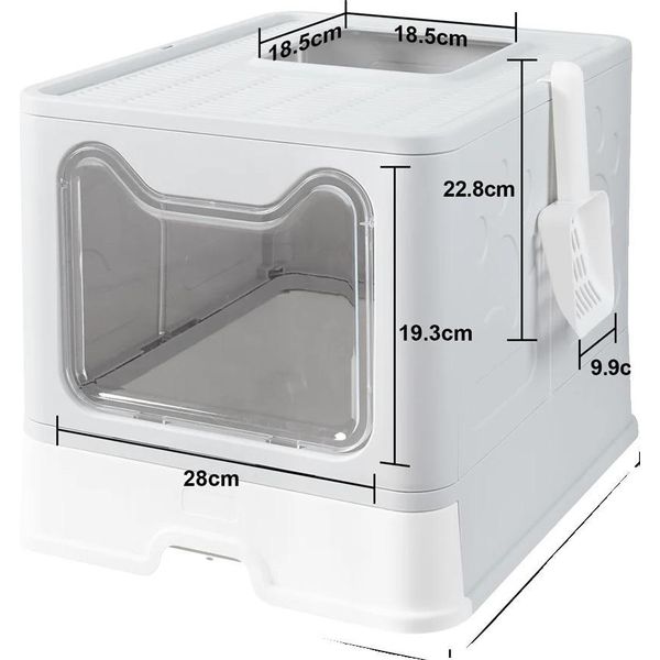 Lettiera Per Gatti, Design Facile Da Pulire, Cassetto Raccoglitore Rimovibile, Grigio-image