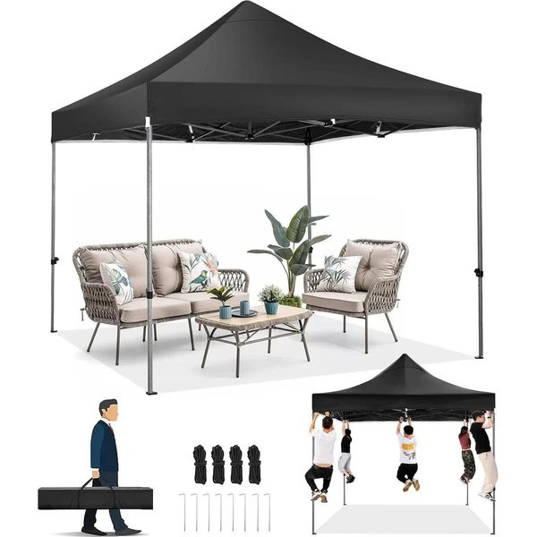 Padiglione Pop-Up, Tessuto Impermeabile, Regolabile In Altezza, Nero, 3X3M-image