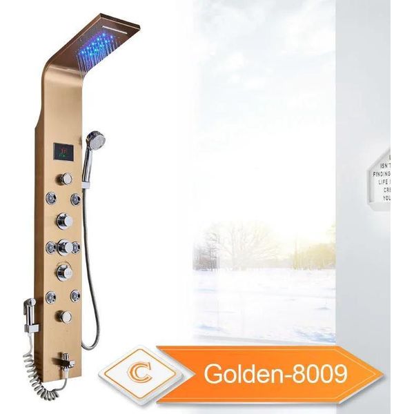 Pannello Doccia, Luce Led, Modalità Pioggia E Cascata, Oro 8009-image