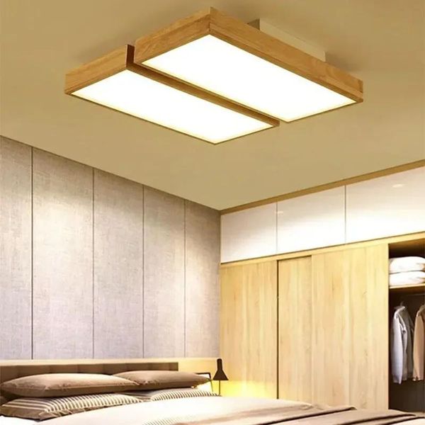 Plafoniera, Finitura Legno, Led Ad Alta Efficienza Energetica, 2 Teste 48W, Bianco Caldo-image
