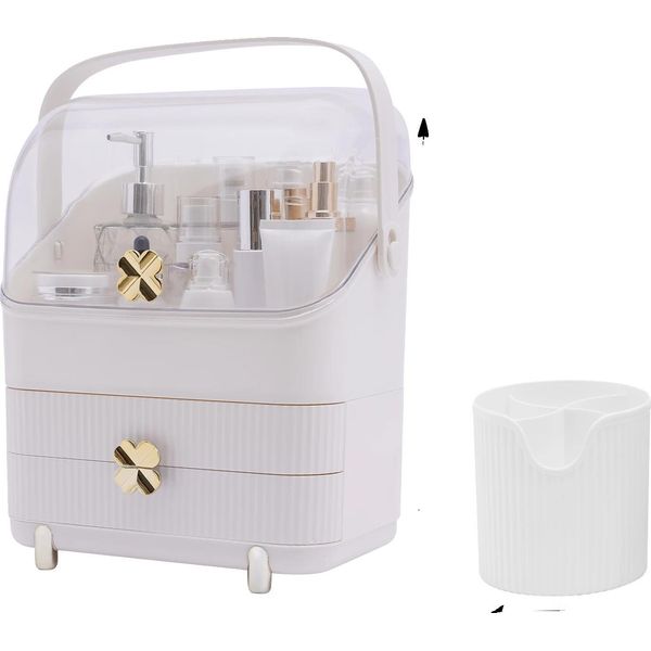 Contenitore Per Cosmetici, Organizzatore Multistrato, Portatile E Antipolvere, Bianco-image