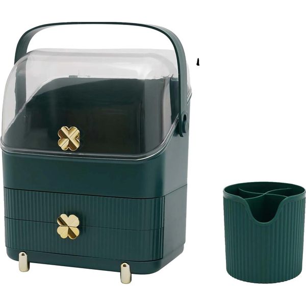 Contenitore Per Cosmetici, Organizzatore Multistrato, Portatile E Antipolvere, Verde-image