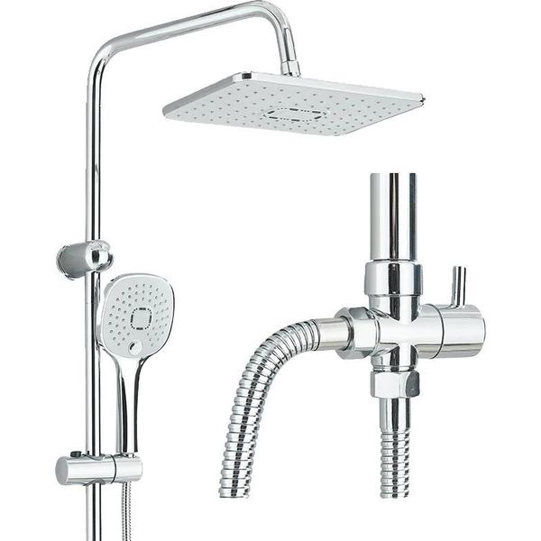 Set Di Rubinetteria Per Doccia, Soffione A Pioggia, Altezza Regolabile, 2 Vie, Cromo-image