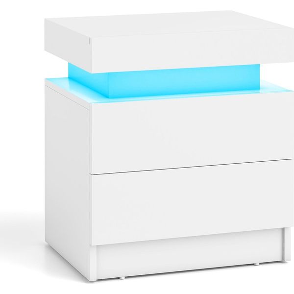 Costway Comodino Led, Comodino Con 2 Cassetti, Comodino Illuminato Dinamicamente E Staticamente, Con Telecomando, Moderno, 45 X 35 X 52 Cm, Bianco-image