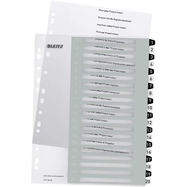 Leitz 1217-00-00 Leitz Indice In Plastica Wow, Numeri, A4 Extra Largo, 1-20-image