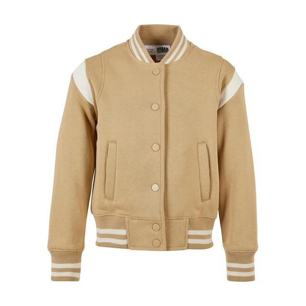 Urban Classics Girls Inset College Sweat Jacket Unionbeige/Whitesand - 110/116-image