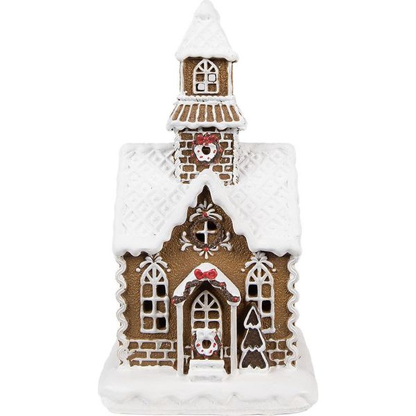 Clayre & Eef Casa Di Pan Di Zenzero Con Led 13X11X25 Cm Plastica Marrone-image