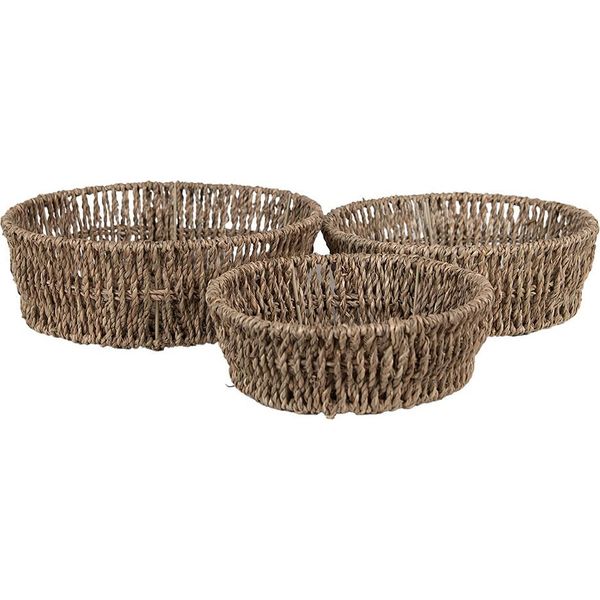 Set Di 3 Cestini Portaoggetti Clayre & Eef, In Seagrass Marrone-image