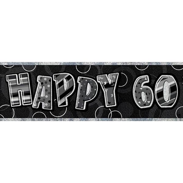 Unique Party - Bandiera, Lamina, 60° Compleanno SG37536 (Taglia Unica) (Nero/Argento)-image
