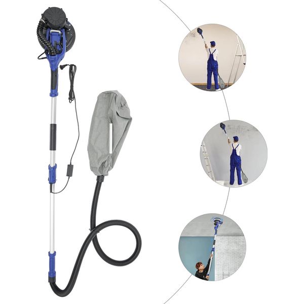 Levigatrice Elettrica Per Cartongesso, Motore In Rame Puro Da 1250 W, Lunghezza Regolabile 1,2-2,2 M, Blu-image