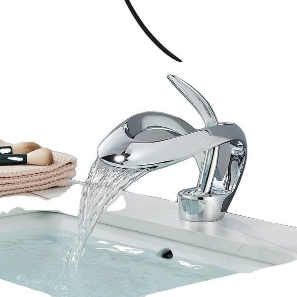 Miscelatore A Cascata Per Lavabo, Design Contemporaneo, Materiale Senza Piombo, Cromo-image