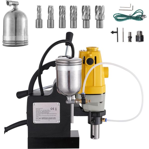 Succebuy Trapano Magnetico Da 1100 W, Diametro Di Foratura MD40 Di 1-1/2 Pollici (40 Mm), Forza Magnetica Di 2810 Libbre, 670 Giri/Min Con Set Di Frese Anulari Hss Da 6 Pezzi-image