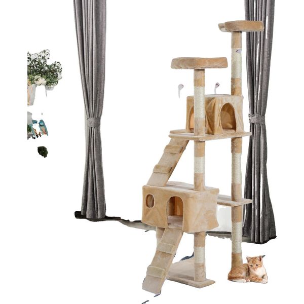 Albero Per Gatti, 5 Livelli, Robusta Struttura In Legno-image