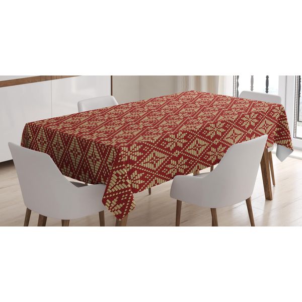 Abakuhaus Tovaglia A Fiocco Di Neve, Composizione Geometrica Con Motivo A Spina Di Pesce A Zig Zag E Illustrazione Bicolore, 140 X 200 Cm, Beige Rubino-image