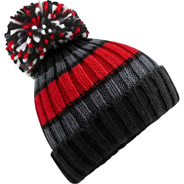 Beechfield - "Hygge"" Con Strisce Beanie Per Uomini/Donne Unisex RW8272 (Taglia Unica) (Nero/Ciliegia/Antracite)"-image