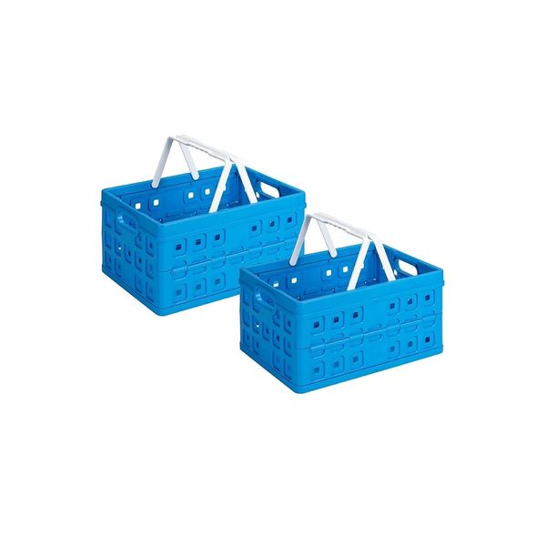 Sunware Cassa Quadrata Pieghevole Blu 32 Litri - 49 X 36 X 24,5 Cm - Set Di 2-image