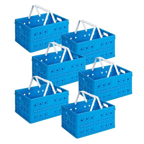 Sunware Cassa Quadrata Pieghevole Blu 32 Litri - 49 X 36 X 24,5 Cm - Set Di 6 Pezzi-image