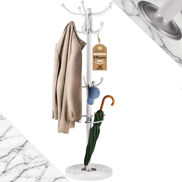Casaria® Attaccapanni In Metallo Con Base 14 Ganci Ruotabile 360° 37X37X175Cm Corridoio Ufficio Appendiabiti Bianco-image